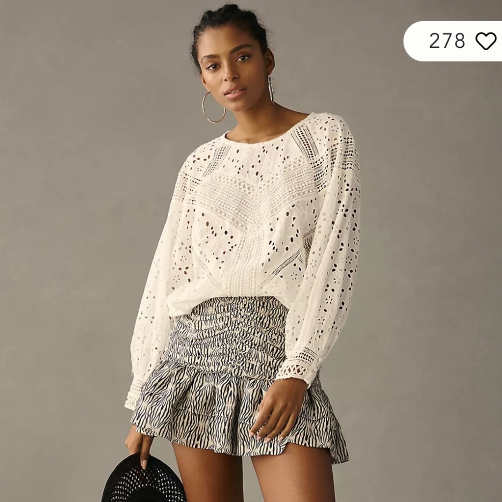 By Anthropologie Lace Cutwork Blouse